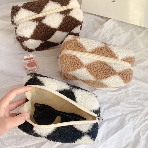 Multi Colored Checkered Makeup Case, Toiletry Bag, Travel Makeup Case - Picture 2 of 10